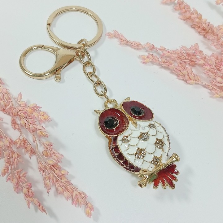  Брелок "сова" арт. 48155-1, металл, эмаль, стразы