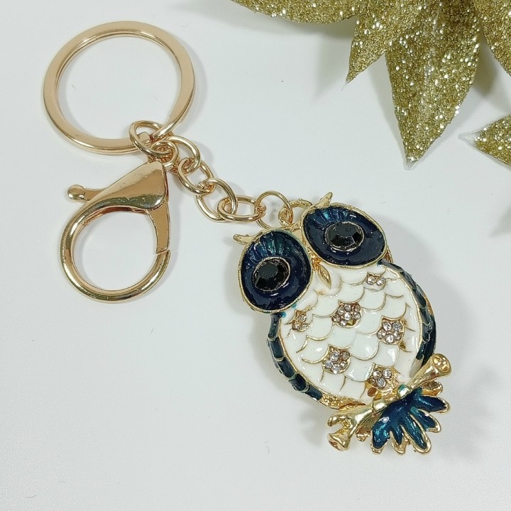  Брелок "сова" арт. 48155-2, металл, эмаль, стразы