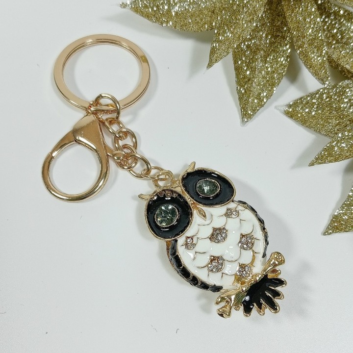  Брелок "сова" арт. 48155-3, металл, эмаль, стразы