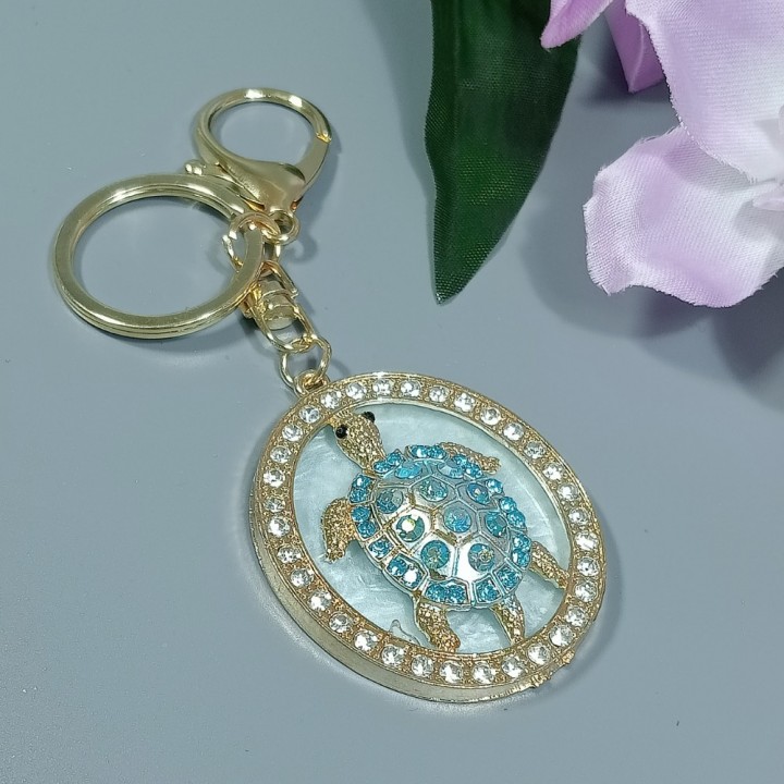  Брелок "черепаха" арт. 48147-2, металл, пластик, стразы