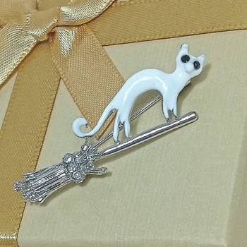  Брошь арт. 2707-1 (металл, эмаль, стразы), 1.5х5см