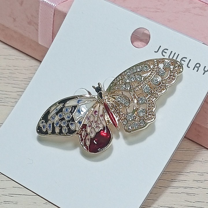  Брошь арт. 27282 (металл, стразы, эмаль), 5х2.5см