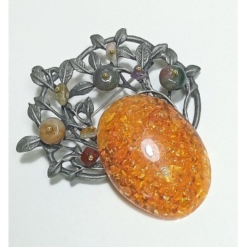  Брошь арт. 27278-1 (металл, имитация янтаря), 5.5х6.5см