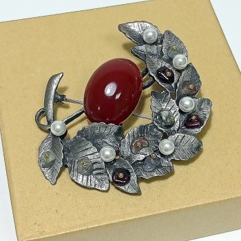  Брошь арт. 27283-2 (металл, имитация сердолика), 5х6.5см