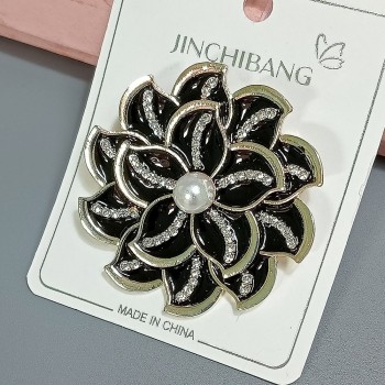  Брошь арт. 27415 (металл, стразы, эмаль, иск. жемчуг), 5см