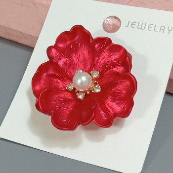  Брошь арт. 27420 (металл, стразы, эмаль, иск. жемчуг), 4.5см