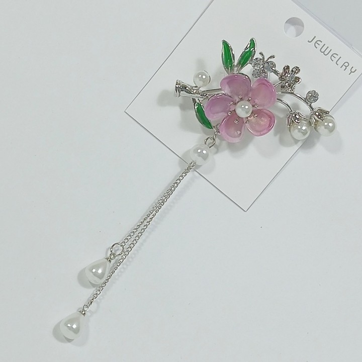  Брошь арт. 27410-2 (металл, стразы, акрил, иск. жемчуг)