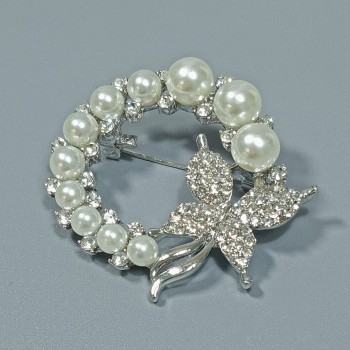  Брошь арт. 27378 (металл, стразы, эмаль, иск. жемчуг), 4см