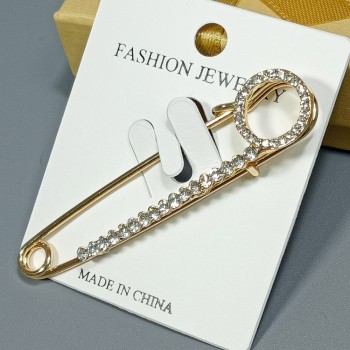  Брошь-булавка арт. 27146-2 (металл, стразы), 1.6х7см