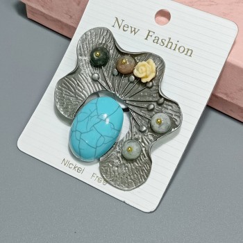  Брошь арт. 27121-1 (металл, иск. камень), 6х4.5см