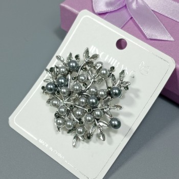  Брошь арт. 27161 (металл, стразы, иск. жемчуг), 5см