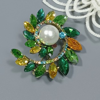  Брошь арт. 27276 (металл, стразы, иск. жемчуг), 4х4.6см