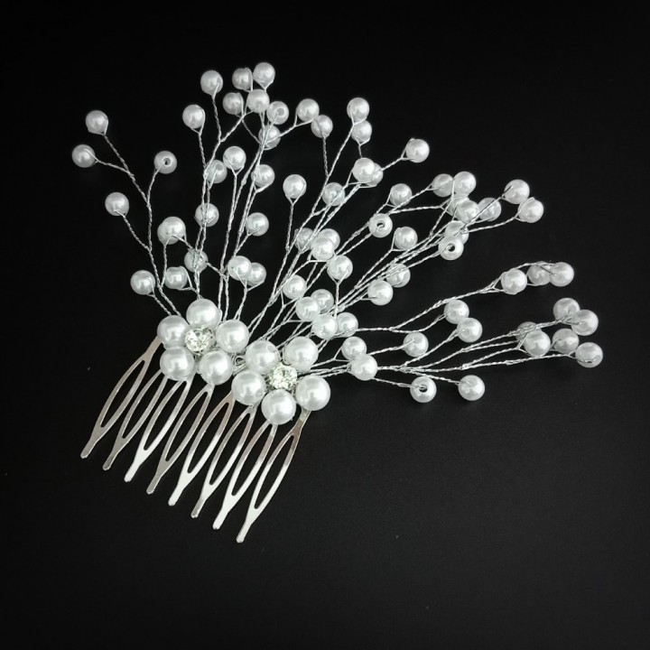  Гребень металлический с жемчужными бусинами, арт. 6130