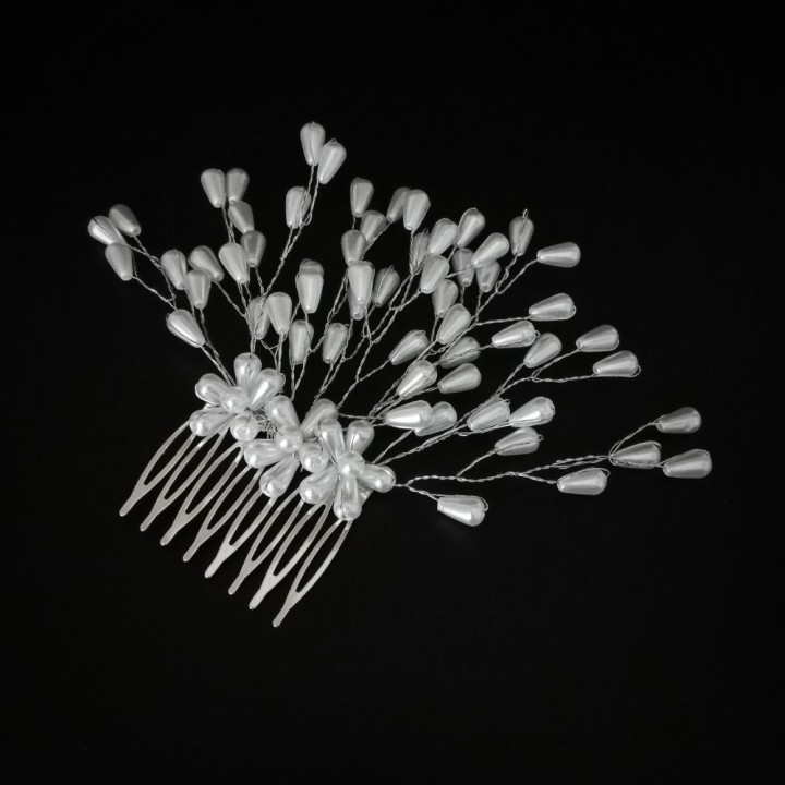  Гребень металлический с жемчужными бусинами, арт. 6131