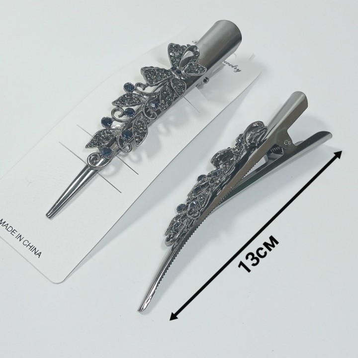  Зажим-утка, металл, стразы, 13см (цена за 1шт), арт. 17108