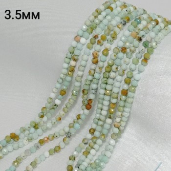 Бусины из амазонита граненые, диаметр 3.5мм, 116шт в нити. 