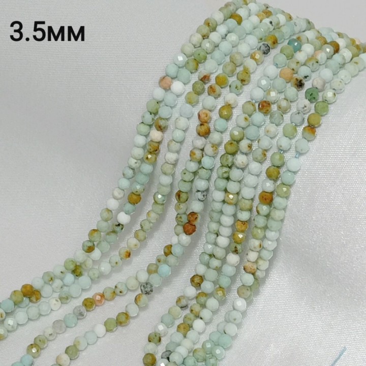 Бусины из амазонита граненые, диаметр 3.5мм, 116шт в нити. 