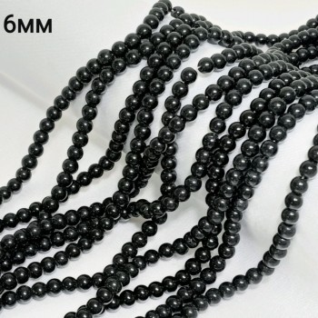 Бусины из черного агата (искусств. камень) гладкие, диаметр 6мм, 70шт в нити. 