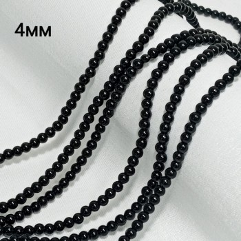 Бусины из черного агата (искусств. камень) гладкие, диаметр 4мм, 100-102шт в нити. 