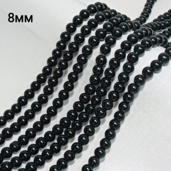 Бусины из черного агата (искусств. камень) гладкие, диаметр 8мм, 50-51шт в нити. 