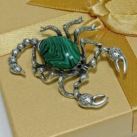 Брошь арт. 2795-2 (металл, имитация малахита), 3.5х5см
