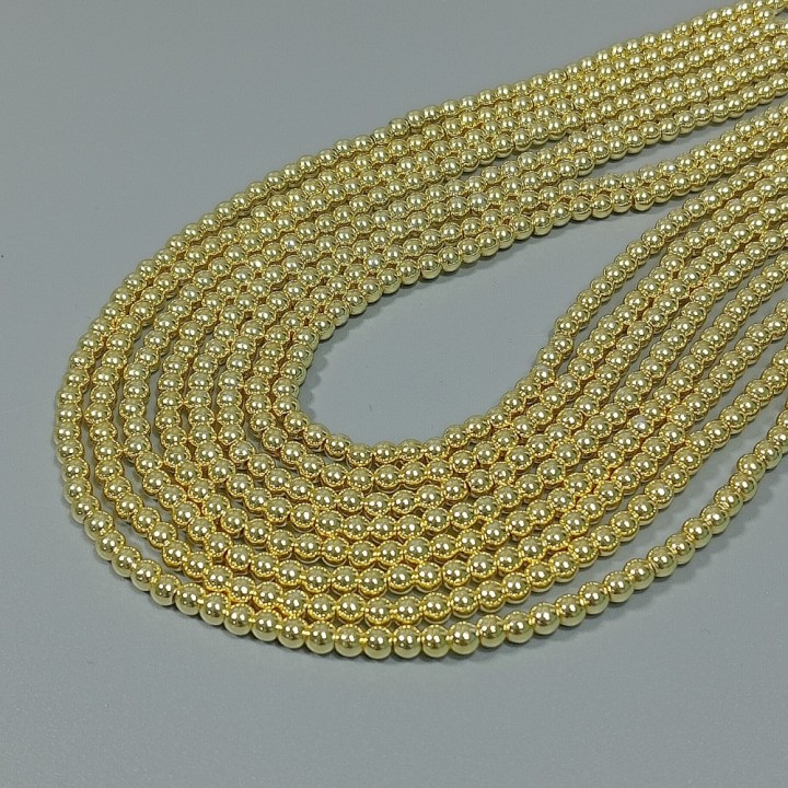 Бусины из гематита с золотистым покрытием, диаметр 4мм, 100шт. в нити