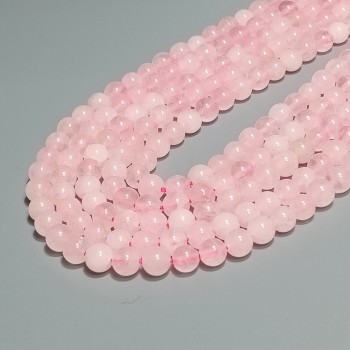 Бусины из розового кварца гладкие, диаметр 6-6.5мм, 60шт в нити. 