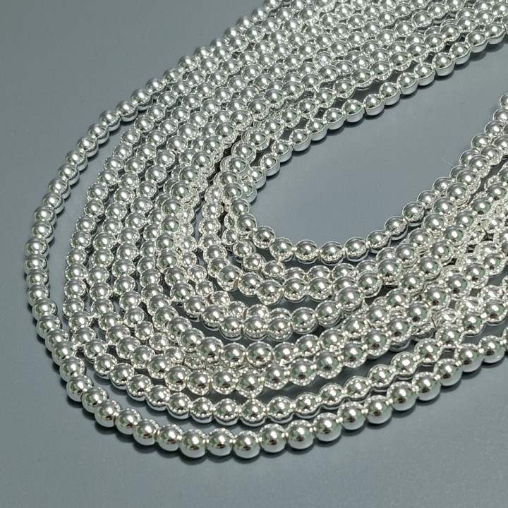 Бусины из гематита с серебристым покрытием, диаметр 4мм, 100шт. в нити