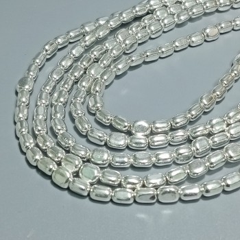 Бусины из гематита с серебристым покрытием, размер 5х6.5мм, 60шт. в нити