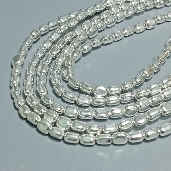 Бусины из гематита с серебристым покрытием, размер 5х6.5мм, 60шт. в нити