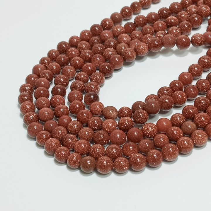 Бусины из искусственного авантюрина "Золотой песок" гладкие, диаметр 8мм, 47шт в нити. 