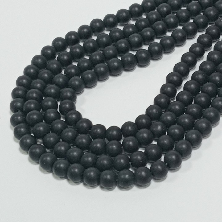 Бусины из искусственного шунгита гладкие, диаметр 6.5мм, шт в нити. 