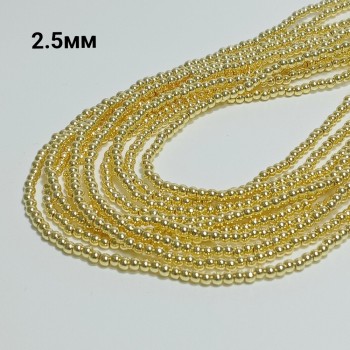 Бусины из гематита с золотистым покрытием, диаметр 2.5мм, 185шт. в нити
