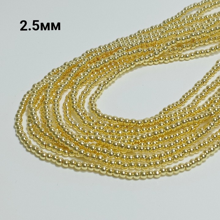 Бусины из гематита с золотистым покрытием, диаметр 2.5мм, 185шт. в нити