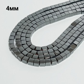 Бусины из гематита "кубик", размер 4мм, 100шт. в нити