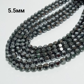 Бусины из гематита, граненые, размер 5.5мм, 67шт. в нити