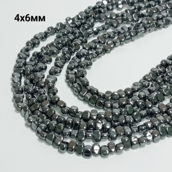 Бусины из гематита галтовка, размер 4х6мм, 114шт. в нити