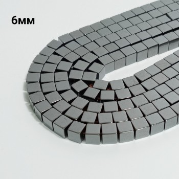 Бусины из гематита, кубик, размер 6мм, 67шт. в нити