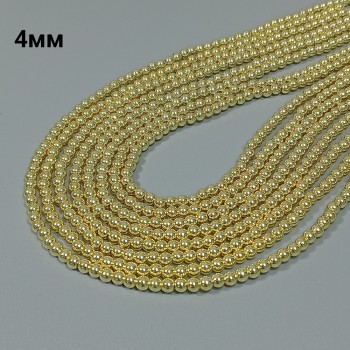 Бусины из гематита с золотистым покрытием, диаметр 4мм, 100шт. в нити
