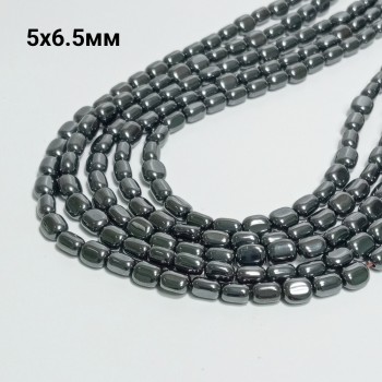Бусины из гематита, размер 5х6.5мм, 60шт. в нити