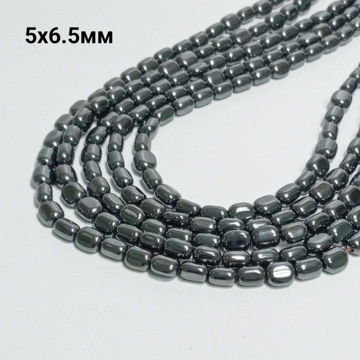 Бусины из гематита, размер 5х6.5мм, 60шт. в нити