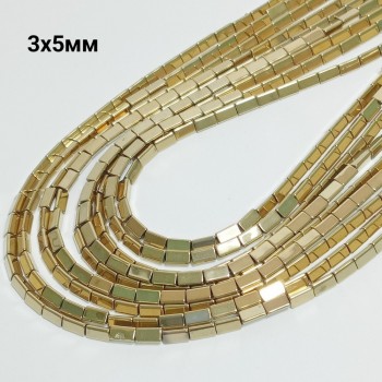 Бусины из гематита с золотистым покрытием, 3х5мм, 82шт. в нити