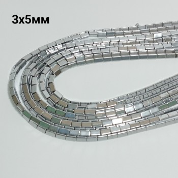 Бусины из гематита с серебристым покрытием, 3х5мм, 82шт. в нити