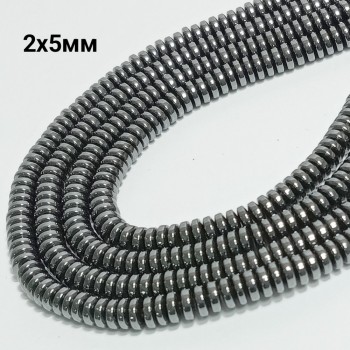 Бусины из гематита "шайба" 2х5мм, 205-210шт. в нити