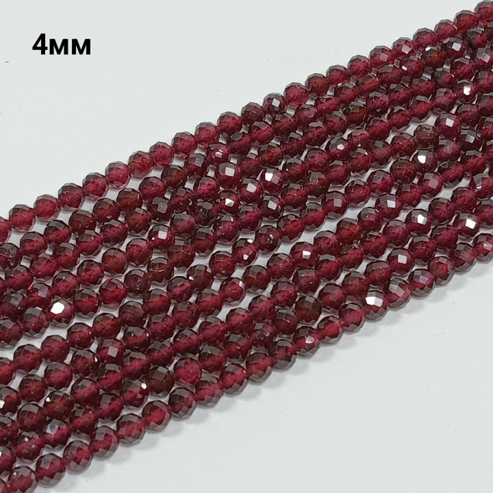 Бусины из натурального граната граненые, диаметр 4мм, 112шт в нити. 
