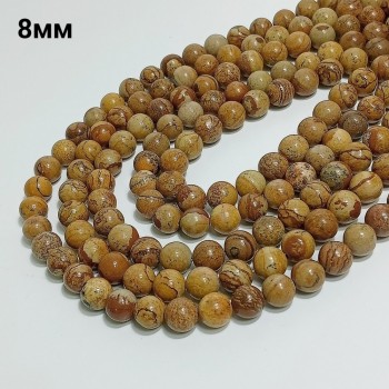 Бусины из натуральной песчаной яшмы гладкие, диаметр 8-8,5мм, 44шт в нити. 