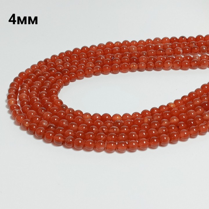 Бусины из натурального сердолика гладкие, диаметр 4мм, 94шт в нити. 