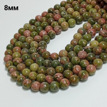 Бусины из натурального унакита гладкие, диаметр 8-8.5мм, 45шт в нити. 