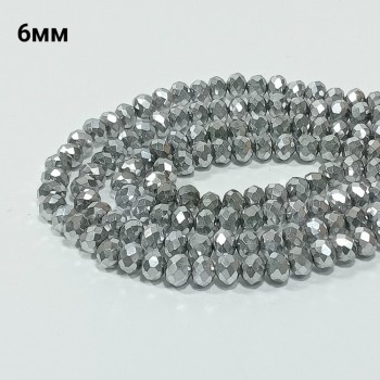 Бусины стеклянные граненые рондель, 6мм, 100шт в нити.