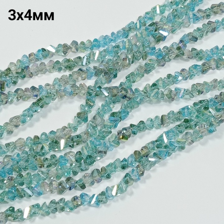 Бусины "алмазное стекло", размер 3х4мм, 120-125шт в нити, длина нити 32см
